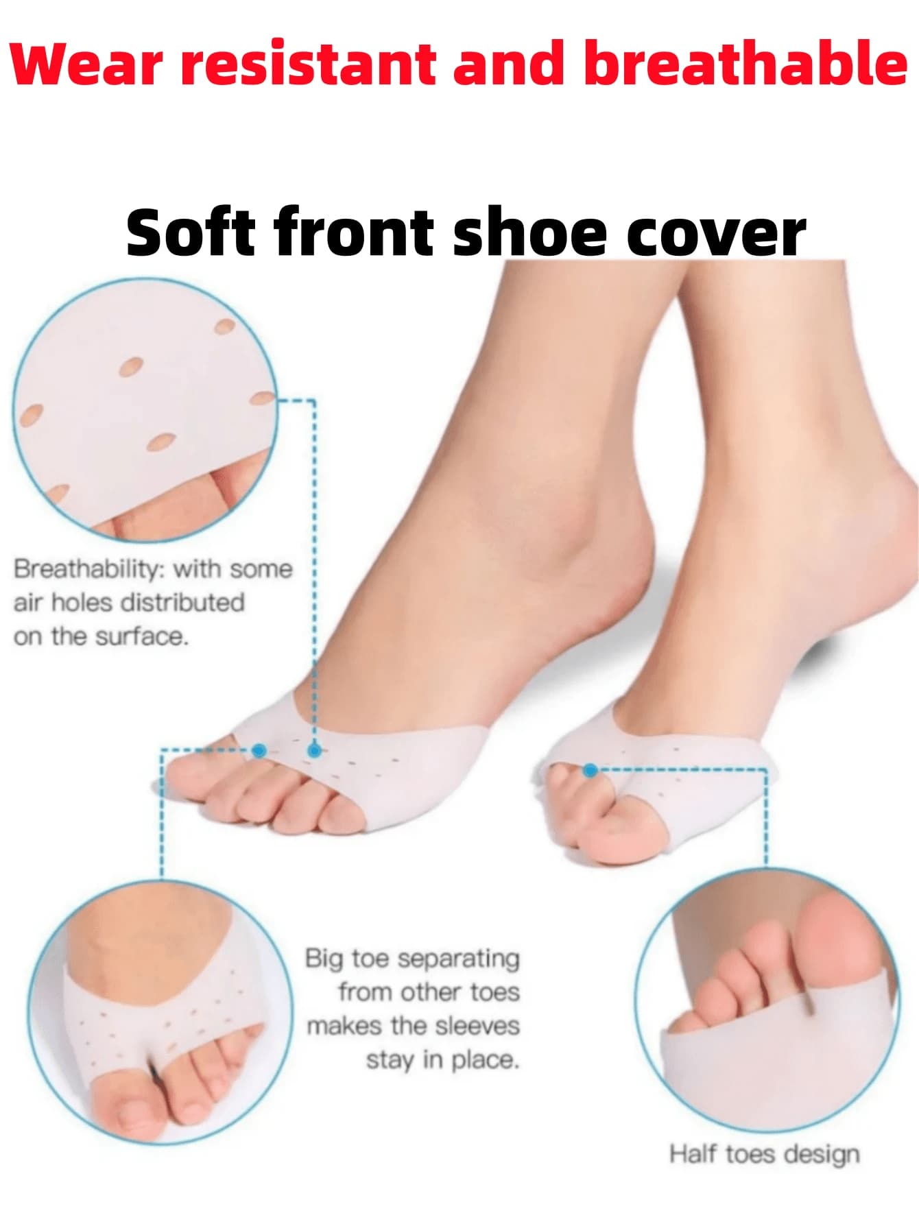 1Pair Unisex White Honeycomb Breathable Silicone Foot Protector Anti-Friction Cushion Pads,Anti-Wear Foot Cushions, Forefoot Cushioning Shoe Supports For Women And Men,Toe Separator,Foot Care,Outdoor,