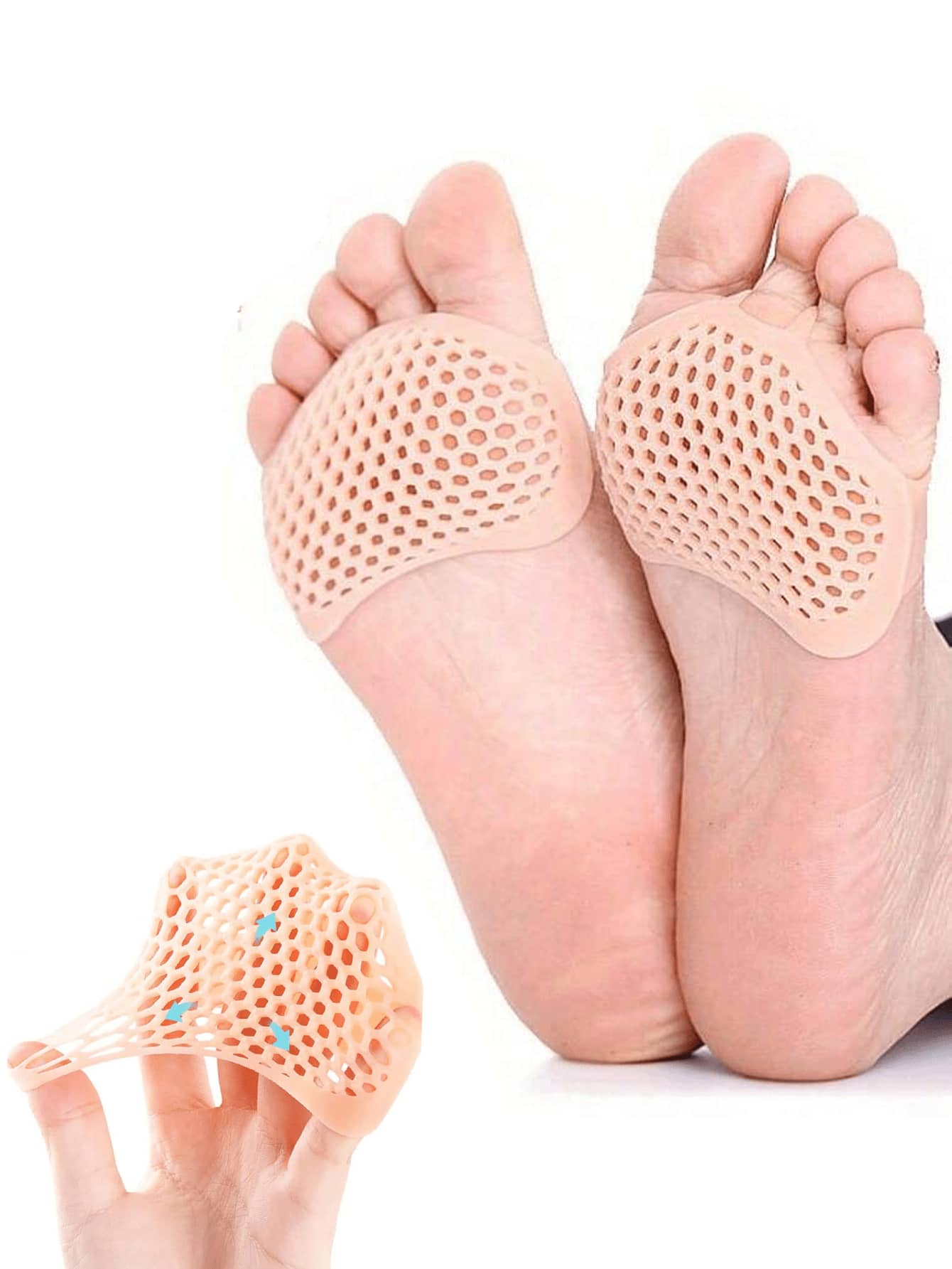 1Pair Unisex White Honeycomb Breathable Silicone Foot Protector Anti-Friction Cushion Pads,Anti-Wear Foot Cushions, Forefoot Cushioning Shoe Supports For Women And Men,Toe Separator,Foot Care,Outdoor,