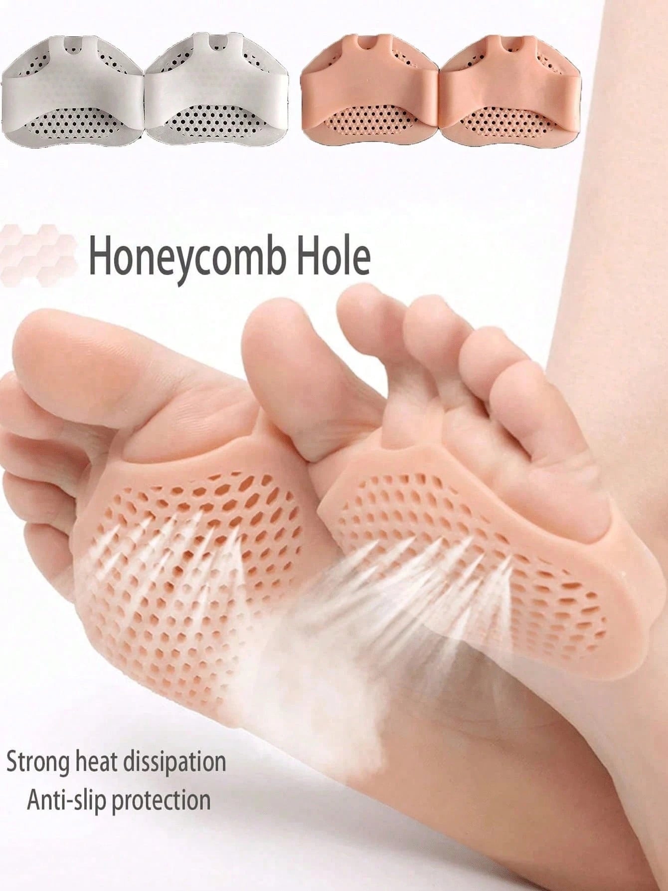 1Pair Unisex White Honeycomb Breathable Silicone Foot Protector Anti-Friction Cushion Pads,Anti-Wear Foot Cushions, Forefoot Cushioning Shoe Supports For Women And Men,Toe Separator,Foot Care,Outdoor,