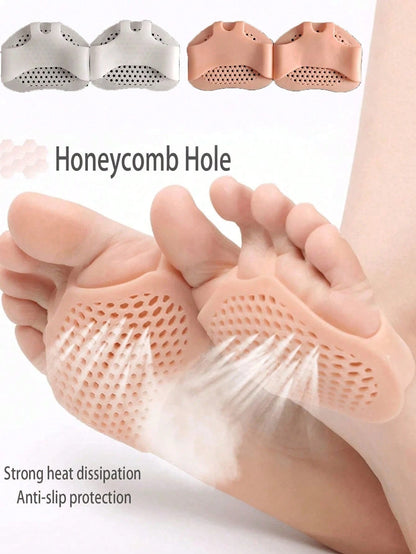 1Pair Unisex White Honeycomb Breathable Silicone Foot Protector Anti-Friction Cushion Pads,Anti-Wear Foot Cushions, Forefoot Cushioning Shoe Supports For Women And Men,Toe Separator,Foot Care,Outdoor,