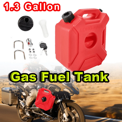 1pc 1.3 Gallon Red Gas Fuel Tank, Durable Plastic Material, ATV/UTV Motorcycle Fuel Storage Can; Bold Red Functional Style, Compact Rectangular Shape With Lockable Cap, Mounting Hardware & Portable Ha