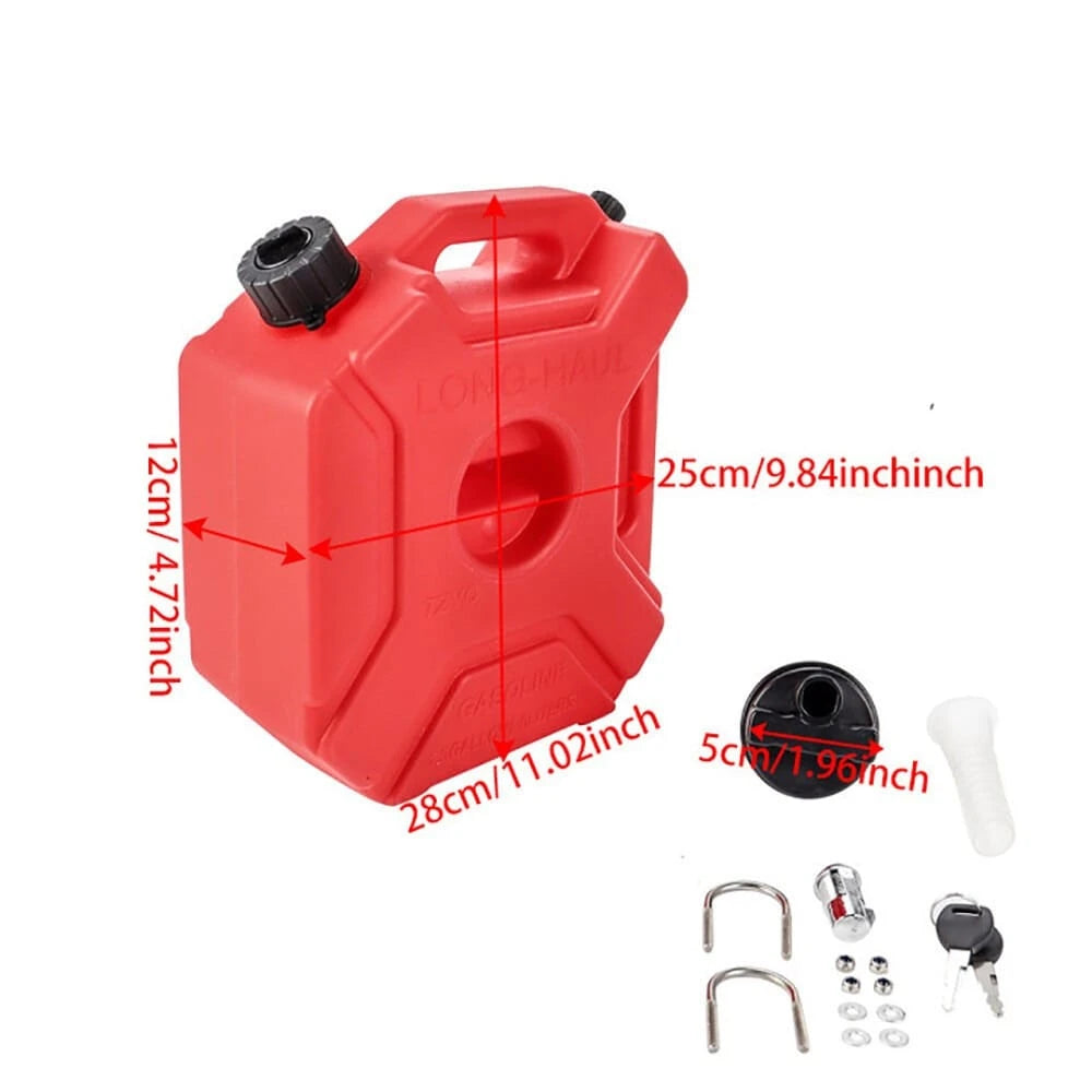 1pc 1.3 Gallon Red Gas Fuel Tank, Durable Plastic Material, ATV/UTV Motorcycle Fuel Storage Can; Bold Red Functional Style, Compact Rectangular Shape With Lockable Cap, Mounting Hardware & Portable Ha