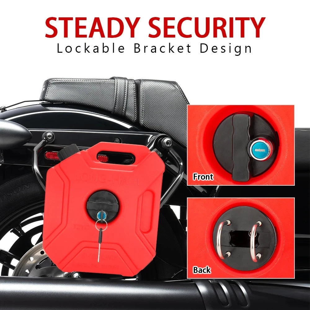1pc 1.3 Gallon Red Gas Fuel Tank, Durable Plastic Material, ATV/UTV Motorcycle Fuel Storage Can; Bold Red Functional Style, Compact Rectangular Shape With Lockable Cap, Mounting Hardware & Portable Ha