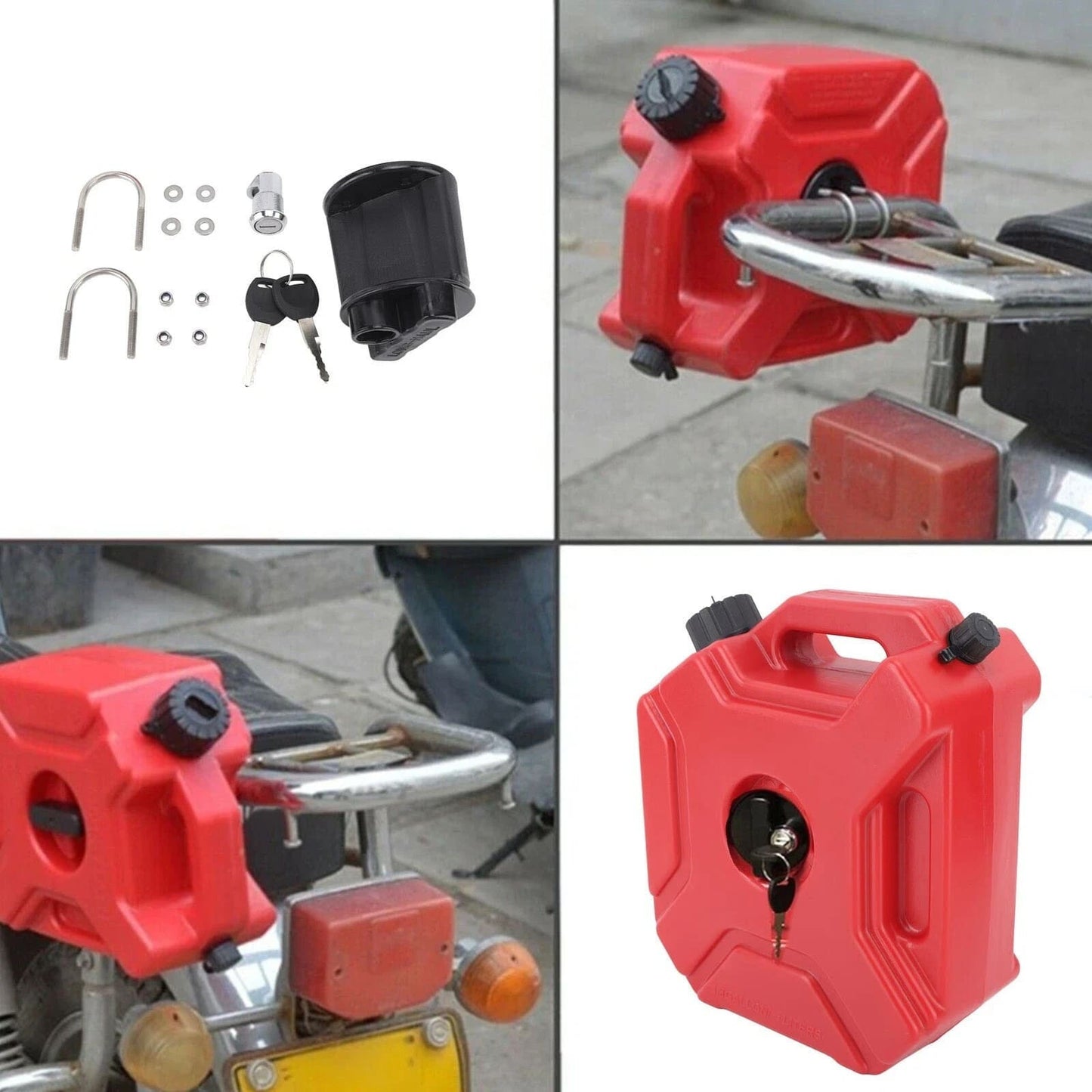 1pc 1.3 Gallon Red Gas Fuel Tank, Durable Plastic Material, ATV/UTV Motorcycle Fuel Storage Can; Bold Red Functional Style, Compact Rectangular Shape With Lockable Cap, Mounting Hardware & Portable Ha