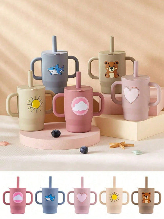 1pc 180ml/5oz Anti-Choke Straw Cup, Silicone Baby Training Cup For 6 Months- 3 Years Old, Leak-Proof Anti-Fall Anti-Slip Dual Handles, Soft Straw Lid, 360° Drinking, Growth Training Water Cup