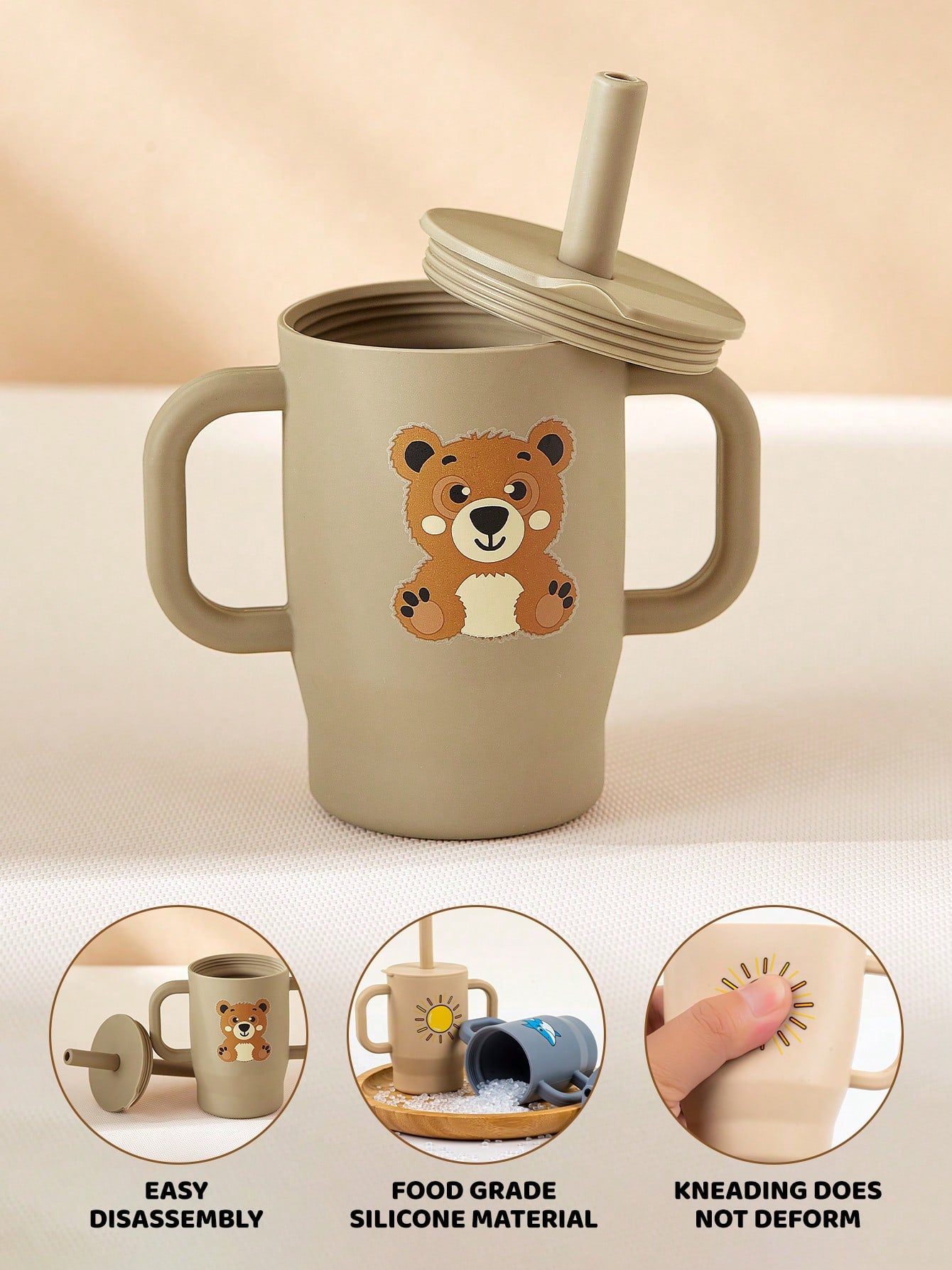 1pc 180ml/5oz Anti-Choke Straw Cup, Silicone Baby Training Cup For 6 Months- 3 Years Old, Leak-Proof Anti-Fall Anti-Slip Dual Handles, Soft Straw Lid, 360° Drinking, Growth Training Water Cup