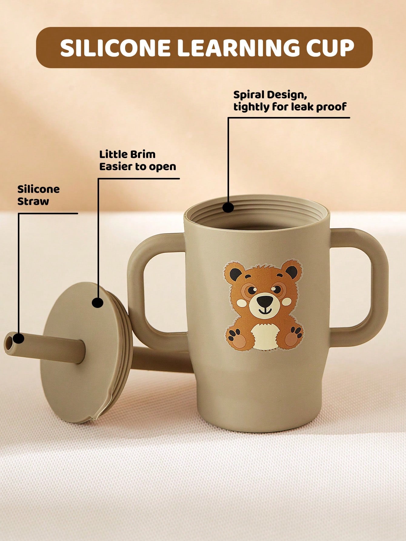 1pc 180ml/5oz Anti-Choke Straw Cup, Silicone Baby Training Cup For 6 Months- 3 Years Old, Leak-Proof Anti-Fall Anti-Slip Dual Handles, Soft Straw Lid, 360° Drinking, Growth Training Water Cup