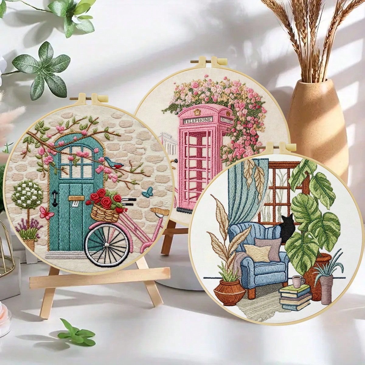1PC 20*20cm/7.9*7.9in,Vintage Architecture Embroidery Kit, DIY Handmade Embroidery Set For Adult Beginners, Home Gift, Women's Sewing Gift, Including User Manual, Printed Pattern Fabric, Embroidery Fr