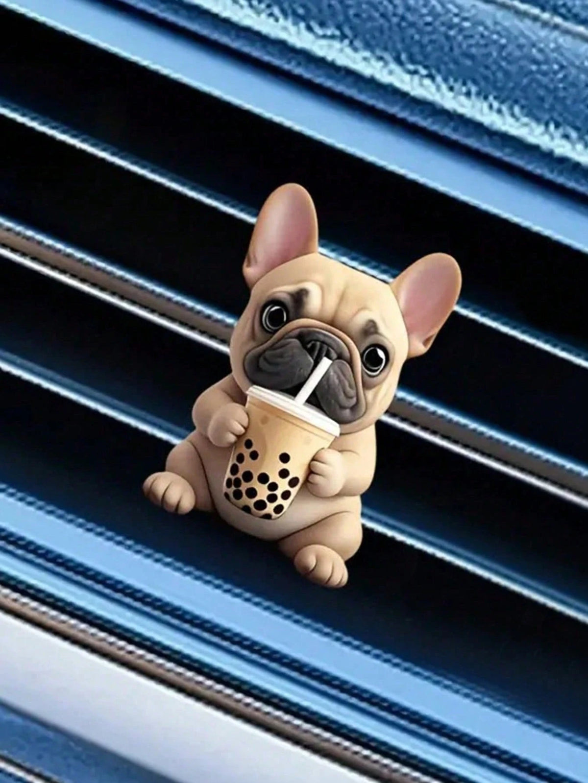 1pc 2D Acrylic Cute French Bulldog Drinking Bubble Tea Car Air Vent Clip, Decorative And Functional Car Vent Accessory