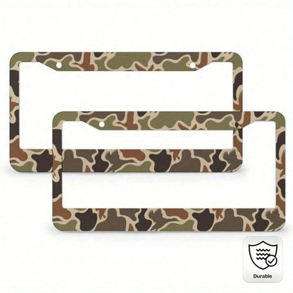 1pc 2D Flat Hunting Duck Camouflage Double Hole Aluminum License Plate Frame- Rustproof, Unisex (122x6.3inch)- Standard American Car License Plate Protector, Hunting Theme, Durable, Designed For Adv