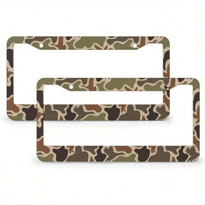 1pc 2D Flat Hunting Duck Camouflage Double Hole Aluminum License Plate Frame- Rustproof, Unisex (122x6.3inch)- Standard American Car License Plate Protector, Hunting Theme, Durable, Designed For Adv