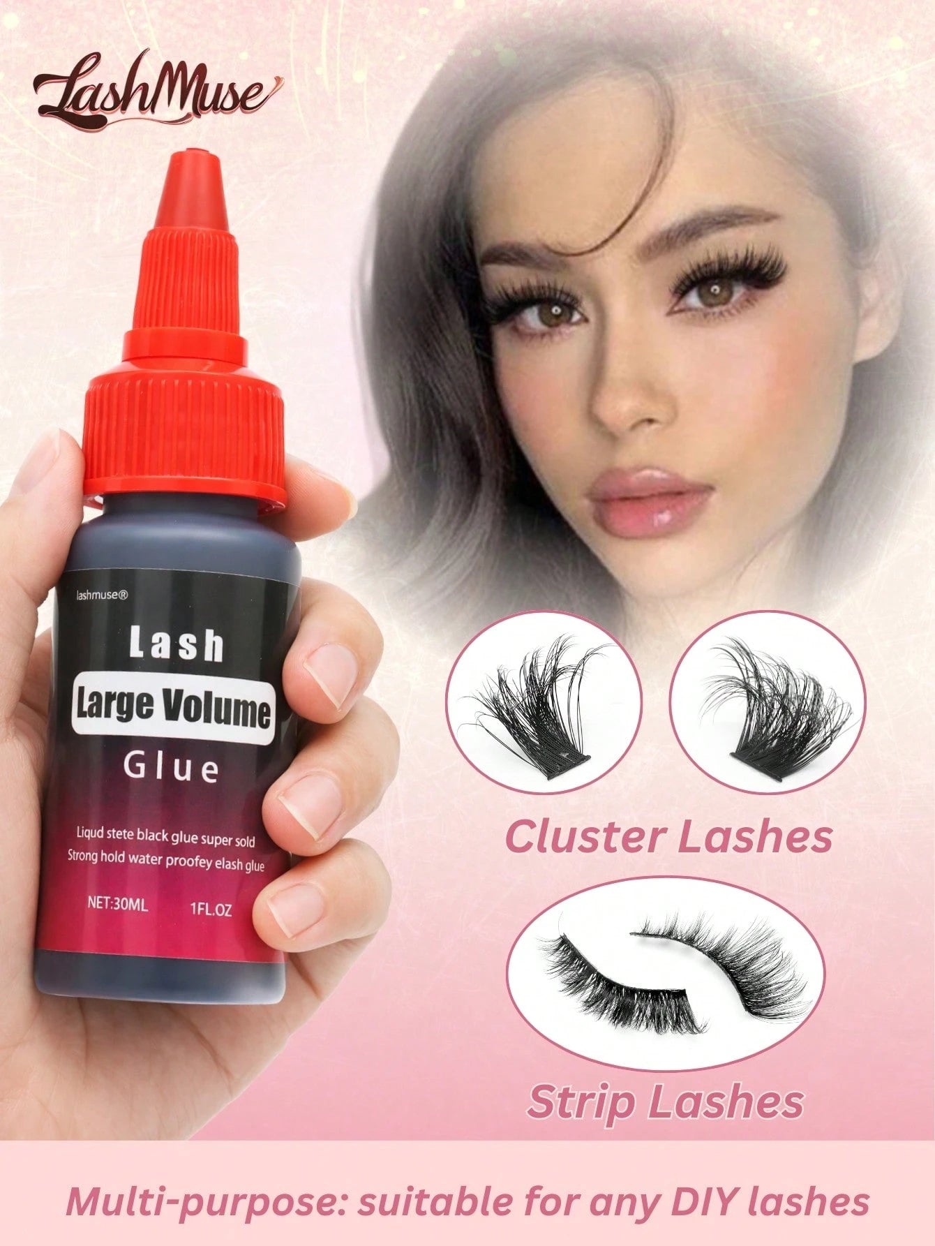 1pc/2pcs 30ml Lash Glue, Cluster Lash Adhesive, Fast-Drying Waterproof Eyelash Glue, Long-Lasting DIY Lash Extension Glue For Individual Lashes, False Lashes, Beginner-Friendly, Party, Wedding, Daily