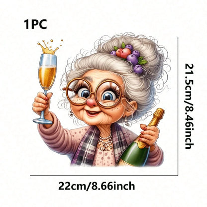 1pc/2pcs/3pcs Cartoon Grandma Pattern Heat Transfer Stickers, Suitable For DIY T-Shirts, Jeans, Pillows, Backpacks, Hats And Sofa Covers, Waterproof, Fade-Resistant, Durable, Washable Plastic Stickers