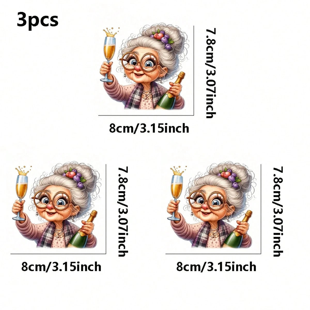 1pc/2pcs/3pcs Cartoon Grandma Pattern Heat Transfer Stickers, Suitable For DIY T-Shirts, Jeans, Pillows, Backpacks, Hats And Sofa Covers, Waterproof, Fade-Resistant, Durable, Washable Plastic Stickers