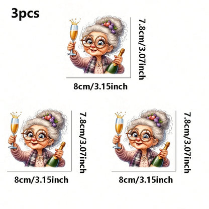 1pc/2pcs/3pcs Cartoon Grandma Pattern Heat Transfer Stickers, Suitable For DIY T-Shirts, Jeans, Pillows, Backpacks, Hats And Sofa Covers, Waterproof, Fade-Resistant, Durable, Washable Plastic Stickers