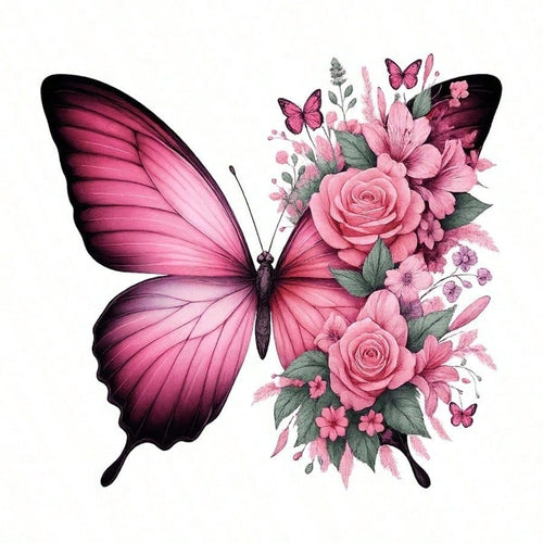 1pc/2pcs/3pcs Pink Butterfly & Floral Pattern Heat Transfer Stickers For DIY T-Shirts, Jeans, Pillows, Backpacks, Hats And Sofa Covers, Waterproof, Fade-Resistant, Durable, Washable Plastic Stickers