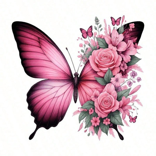 1pc/2pcs/3pcs Pink Butterfly & Floral Pattern Heat Transfer Stickers For DIY T-Shirts, Jeans, Pillows, Backpacks, Hats And Sofa Covers, Waterproof, Fade-Resistant, Durable, Washable Plastic Stickers