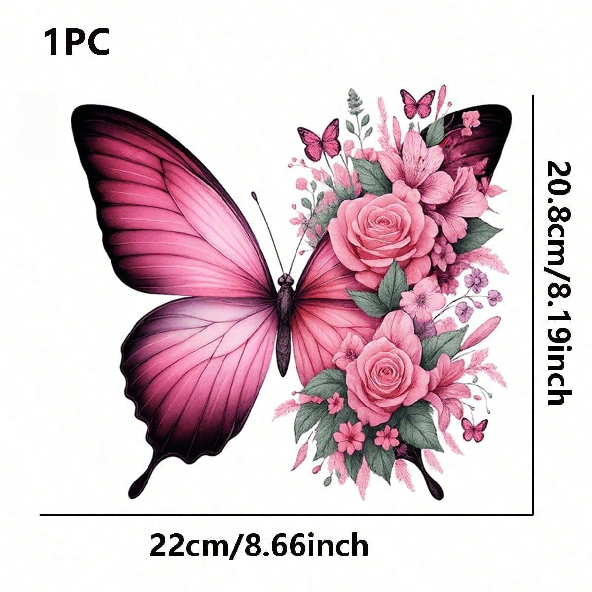 1pc/2pcs/3pcs Pink Butterfly & Floral Pattern Heat Transfer Stickers For DIY T-Shirts, Jeans, Pillows, Backpacks, Hats And Sofa Covers, Waterproof, Fade-Resistant, Durable, Washable Plastic Stickers