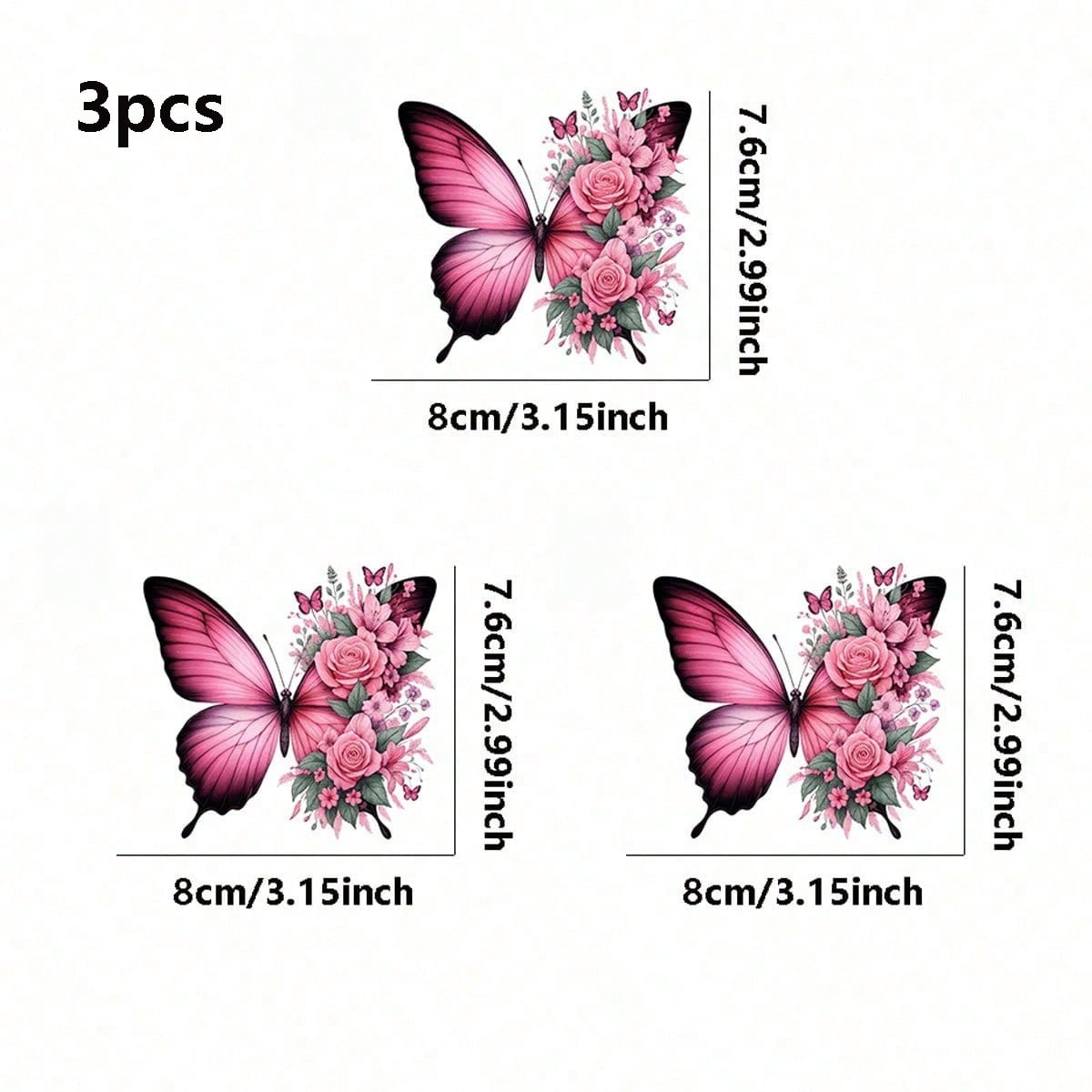 1pc/2pcs/3pcs Pink Butterfly & Floral Pattern Heat Transfer Stickers For DIY T-Shirts, Jeans, Pillows, Backpacks, Hats And Sofa Covers, Waterproof, Fade-Resistant, Durable, Washable Plastic Stickers