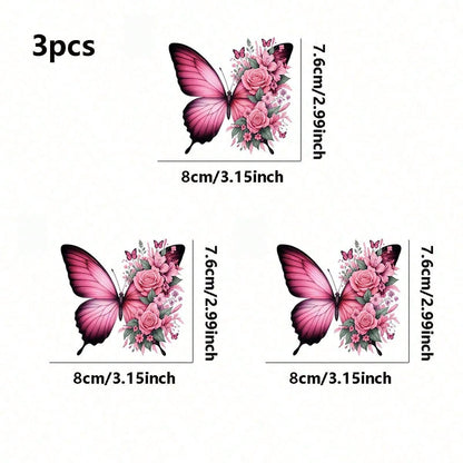 1pc/2pcs/3pcs Pink Butterfly & Floral Pattern Heat Transfer Stickers For DIY T-Shirts, Jeans, Pillows, Backpacks, Hats And Sofa Covers, Waterproof, Fade-Resistant, Durable, Washable Plastic Stickers