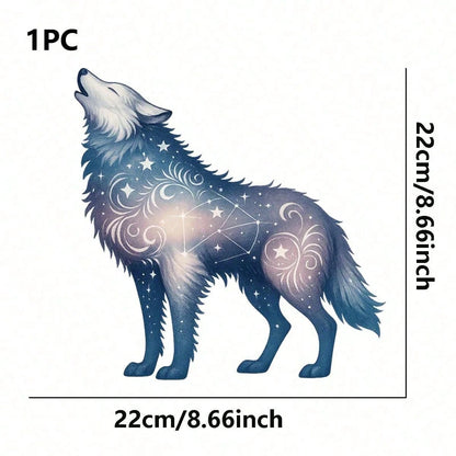 1pc/2pcs/3pcs Starry Wolf Pattern Heat Transfer Sticker DIY Iron-On Patch For T-Shirt Making, Pillow Decoration- Multi-Color Durable Washable Plastic Sticker, Suitable For Backpack, Cushion, Pants, S