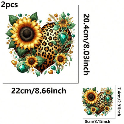 1pc/2pcs/3pcs Sunflower Leopard Print Heart Pattern Heat Transfer Stickers DIY Iron-On Patch For T-Shirt Making, Pillow Decoration- Multi-Color Durable Washable Plastic Stickers, Suitable For Backpac