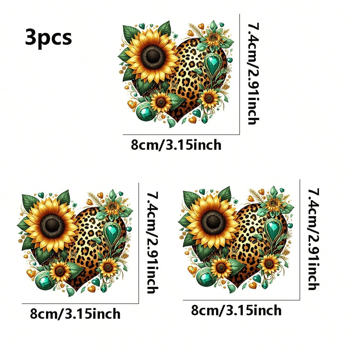 1pc/2pcs/3pcs Sunflower Leopard Print Heart Pattern Heat Transfer Stickers DIY Iron-On Patch For T-Shirt Making, Pillow Decoration- Multi-Color Durable Washable Plastic Stickers, Suitable For Backpac