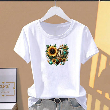 1pc/2pcs/3pcs Sunflower Leopard Print Heart Pattern Heat Transfer Stickers DIY Iron-On Patch For T-Shirt Making, Pillow Decoration- Multi-Color Durable Washable Plastic Stickers, Suitable For Backpac