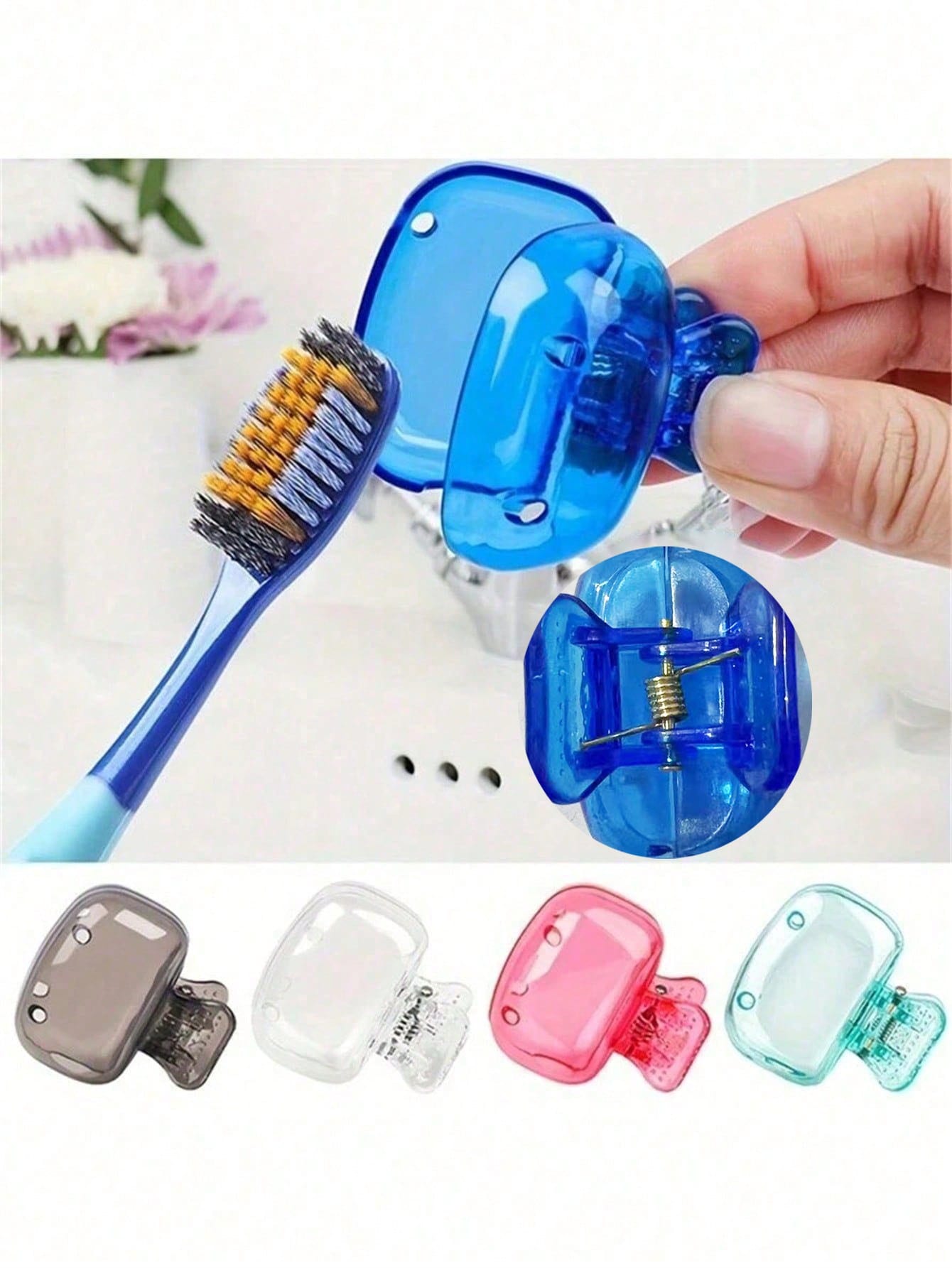 1pc/2pcs/5pcs Home Toothbrush Holder, Portable Travel Toothbrush Dust Cover Storage Box, Portable Toothbrush Head Protector Clip, Toothbrush Storage Clip Travel Essential Toothbrush Protective Case, H