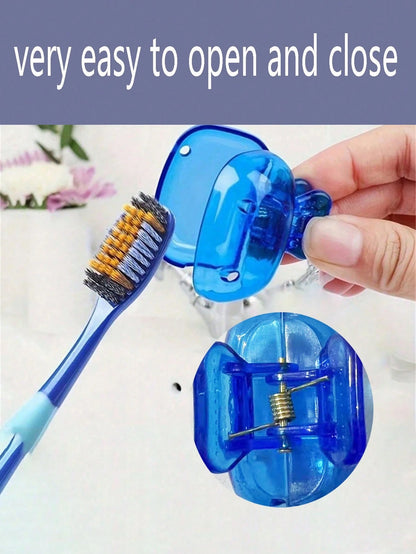 1pc/2pcs/5pcs Home Toothbrush Holder, Portable Travel Toothbrush Dust Cover Storage Box, Portable Toothbrush Head Protector Clip, Toothbrush Storage Clip Travel Essential Toothbrush Protective Case, H