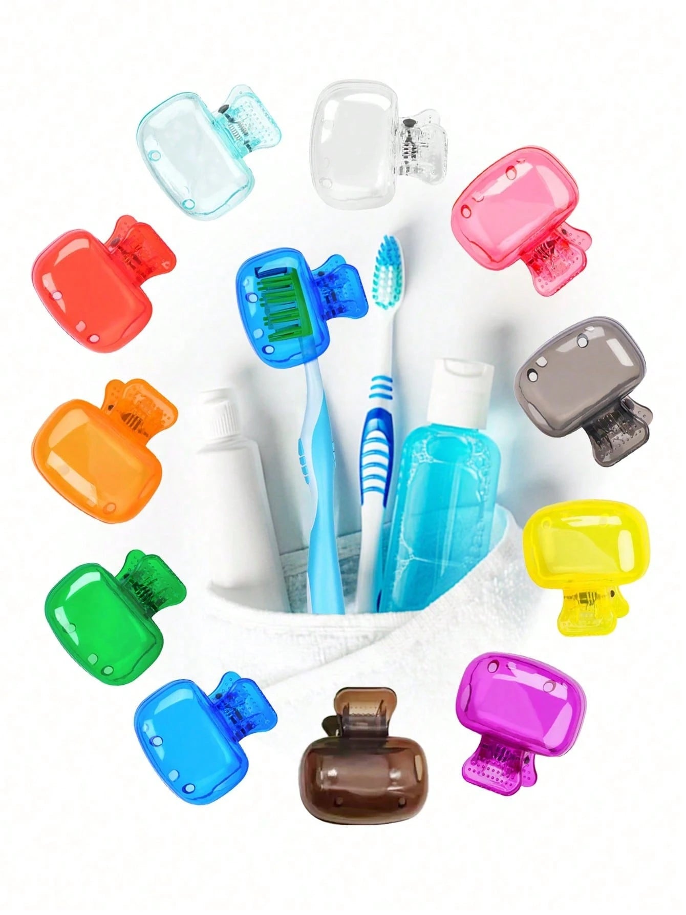 1pc/2pcs/5pcs Home Toothbrush Holder, Portable Travel Toothbrush Dust Cover Storage Box, Portable Toothbrush Head Protector Clip, Toothbrush Storage Clip Travel Essential Toothbrush Protective Case, H