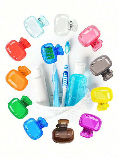 1pc/2pcs/5pcs Home Toothbrush Holder, Portable Travel Toothbrush Dust Cover Storage Box, Portable Toothbrush Head Protector Clip, Toothbrush Storage Clip Travel Essential Toothbrush Protective Case, H