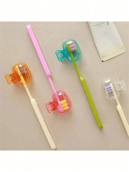 1pc/2pcs/5pcs Home Toothbrush Holder, Portable Travel Toothbrush Dust Cover Storage Box, Portable Toothbrush Head Protector Clip, Toothbrush Storage Clip Travel Essential Toothbrush Protective Case, H