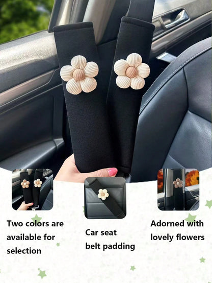 1pc/2pcs Car Seat Belt Flower Shoulder Pad, Anti-Chafing Neck Protector Sleeve, All Season Universal