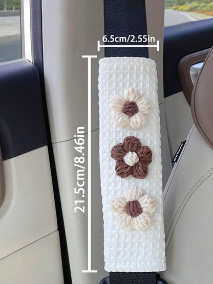 1pc/2pcs Cute Tulip Floral Car Seat Belt Covers, Elegant Seasonal Vehicle Safety Belt Shoulder Pads
