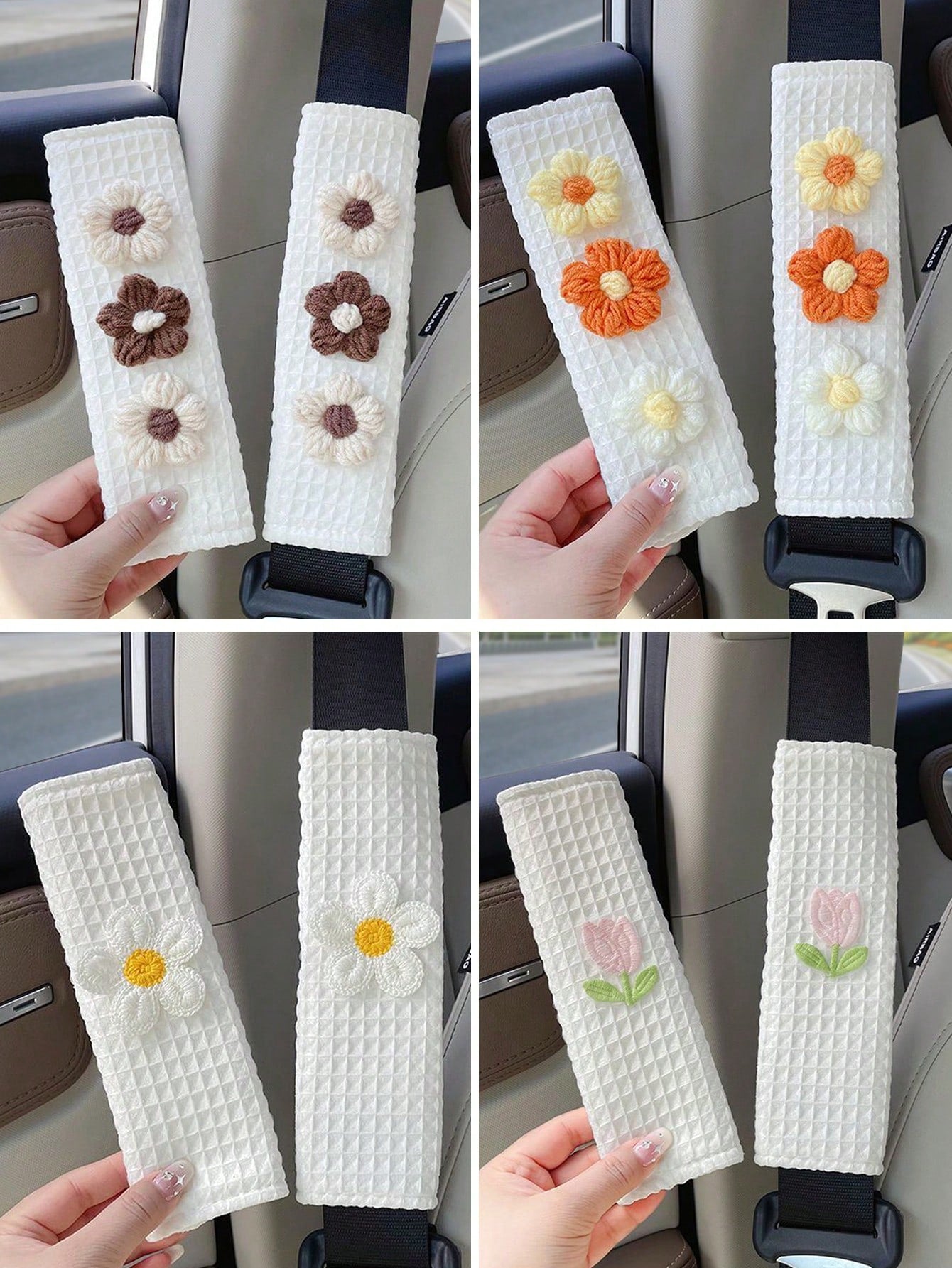 1pc/2pcs Cute Tulip Floral Car Seat Belt Covers, Elegant Seasonal Vehicle Safety Belt Shoulder Pads