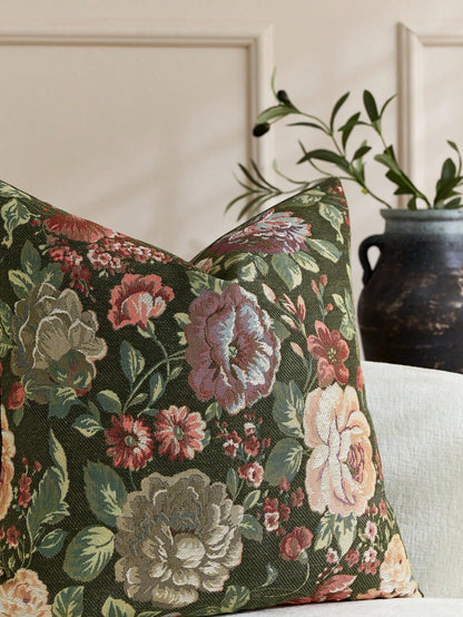 1pc/2pcs Olive Green (No Insert) Floral Pattern Cushion Cover, Fashionable Vintage Comfortable Jacquard Rose Chenille Pillowcase, Suitable For Daily Home Decor, Sofa, Bed, Bedroom, Gift, Holiday Decor