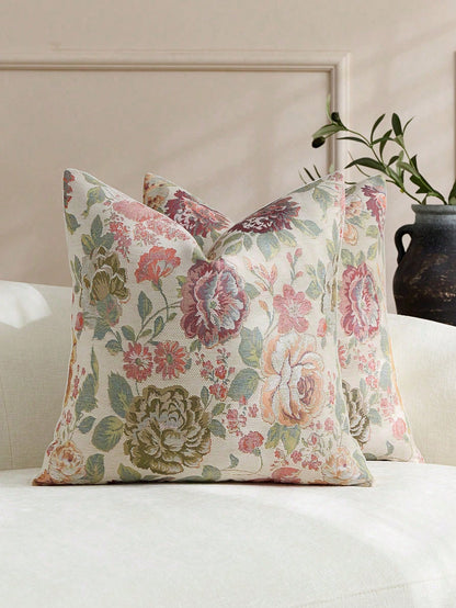 1pc/2pcs Olive Green (No Insert) Floral Pattern Cushion Cover, Fashionable Vintage Comfortable Jacquard Rose Chenille Pillowcase, Suitable For Daily Home Decor, Sofa, Bed, Bedroom, Gift, Holiday Decor