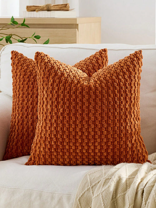 1pc/2pcs Set Semi-Circle Geometric Pattern Pillow Case, Canvas Circle Velvet Embroidery Crafted Square Cushion Cover, For Daily Use In Bedroom, Living Room, Sofa, Yard, Garden Decor, Without Core 30*5