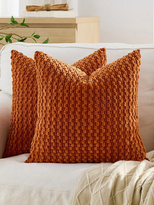 1pc/2pcs Set Semi-Circle Geometric Pattern Pillow Case, Canvas Circle Velvet Embroidery Crafted Square Cushion Cover, For Daily Use In Bedroom, Living Room, Sofa, Yard, Garden Decor, Without Core 30*5