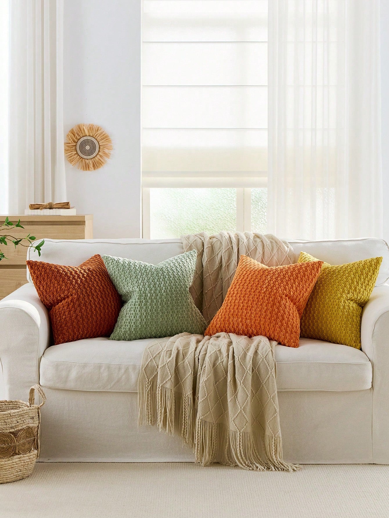 1pc/2pcs Set Semi-Circle Geometric Pattern Pillow Case, Canvas Circle Velvet Embroidery Crafted Square Cushion Cover, For Daily Use In Bedroom, Living Room, Sofa, Yard, Garden Decor, Without Core 30*5