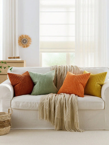 1pc/2pcs Set Semi-Circle Geometric Pattern Pillow Case, Canvas Circle Velvet Embroidery Crafted Square Cushion Cover, For Daily Use In Bedroom, Living Room, Sofa, Yard, Garden Decor, Without Core 30*5