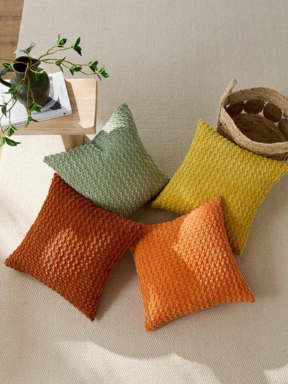 1pc/2pcs Set Semi-Circle Geometric Pattern Pillow Case, Canvas Circle Velvet Embroidery Crafted Square Cushion Cover, For Daily Use In Bedroom, Living Room, Sofa, Yard, Garden Decor, Without Core 30*5