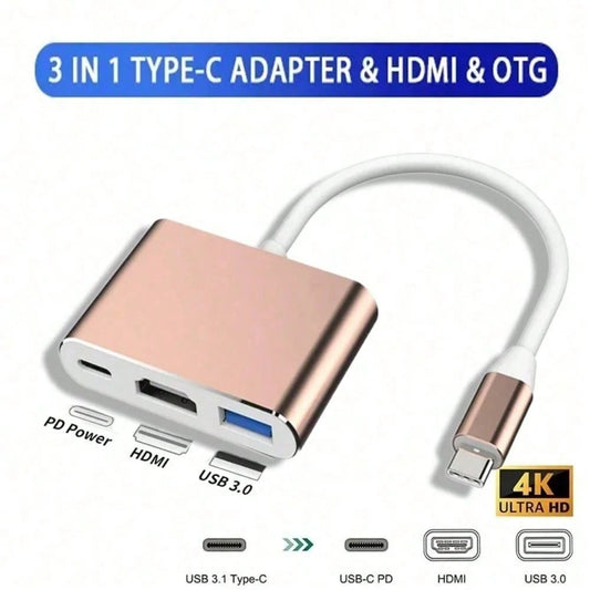 1pc 3-In-1 USB-C To HDTV Interface Card For Pro/Air And IPad Pro- Supports 4K Multi Port Audio/Video Conversion, Built-In USB 3.0, PD Power Delivery And Type-C Cable, HDTV To USB Interface Card, Mul