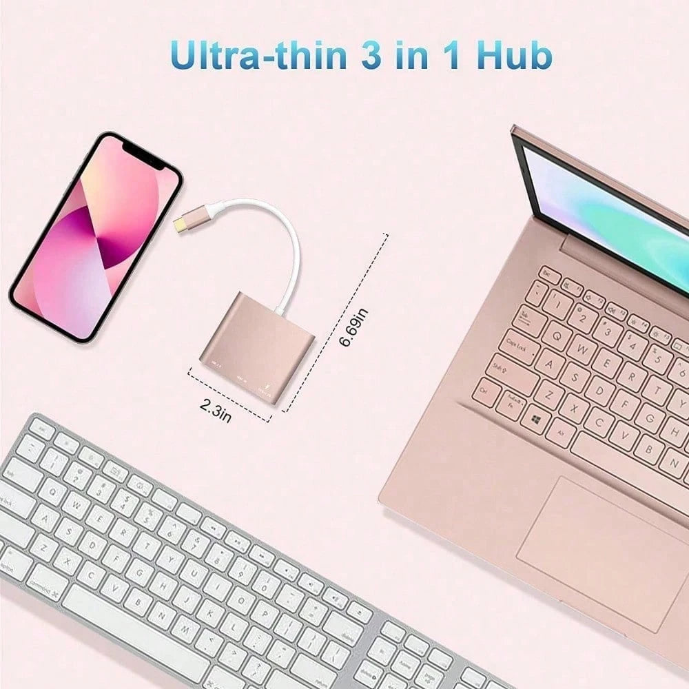 1pc 3-In-1 USB-C To HDTV Interface Card For Pro/Air And IPad Pro- Supports 4K Multi Port Audio/Video Conversion, Built-In USB 3.0, PD Power Delivery And Type-C Cable, HDTV To USB Interface Card, Mul