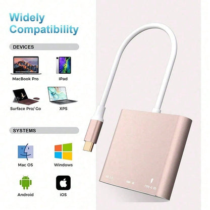 1pc 3-In-1 USB-C To HDTV Interface Card For Pro/Air And IPad Pro- Supports 4K Multi Port Audio/Video Conversion, Built-In USB 3.0, PD Power Delivery And Type-C Cable, HDTV To USB Interface Card, Mul