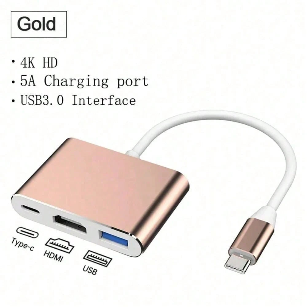 1pc 3-In-1 USB-C To HDTV Interface Card For Pro/Air And IPad Pro- Supports 4K Multi Port Audio/Video Conversion, Built-In USB 3.0, PD Power Delivery And Type-C Cable, HDTV To USB Interface Card, Mul