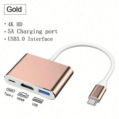 1pc 3-In-1 USB-C To HDTV Interface Card For Pro/Air And IPad Pro- Supports 4K Multi Port Audio/Video Conversion, Built-In USB 3.0, PD Power Delivery And Type-C Cable, HDTV To USB Interface Card, Mul
