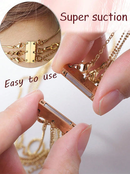 1pc 3-Layer Magnetic Gold/Silver Clasp, Necklace Extension Connector Separator