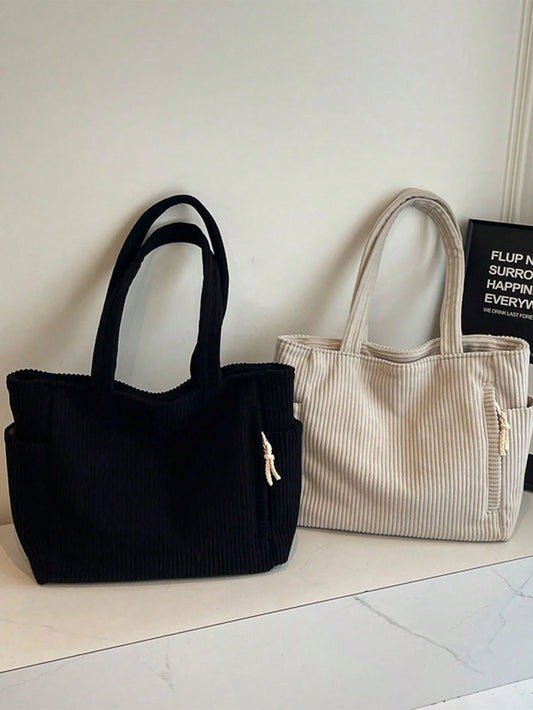 1pc, 33cm*15cm*28cm, Corduroy Solid Color Tote Bag, Large Capacity New Handbag, Shoulder Bag For Men And Women, Holiday Essential